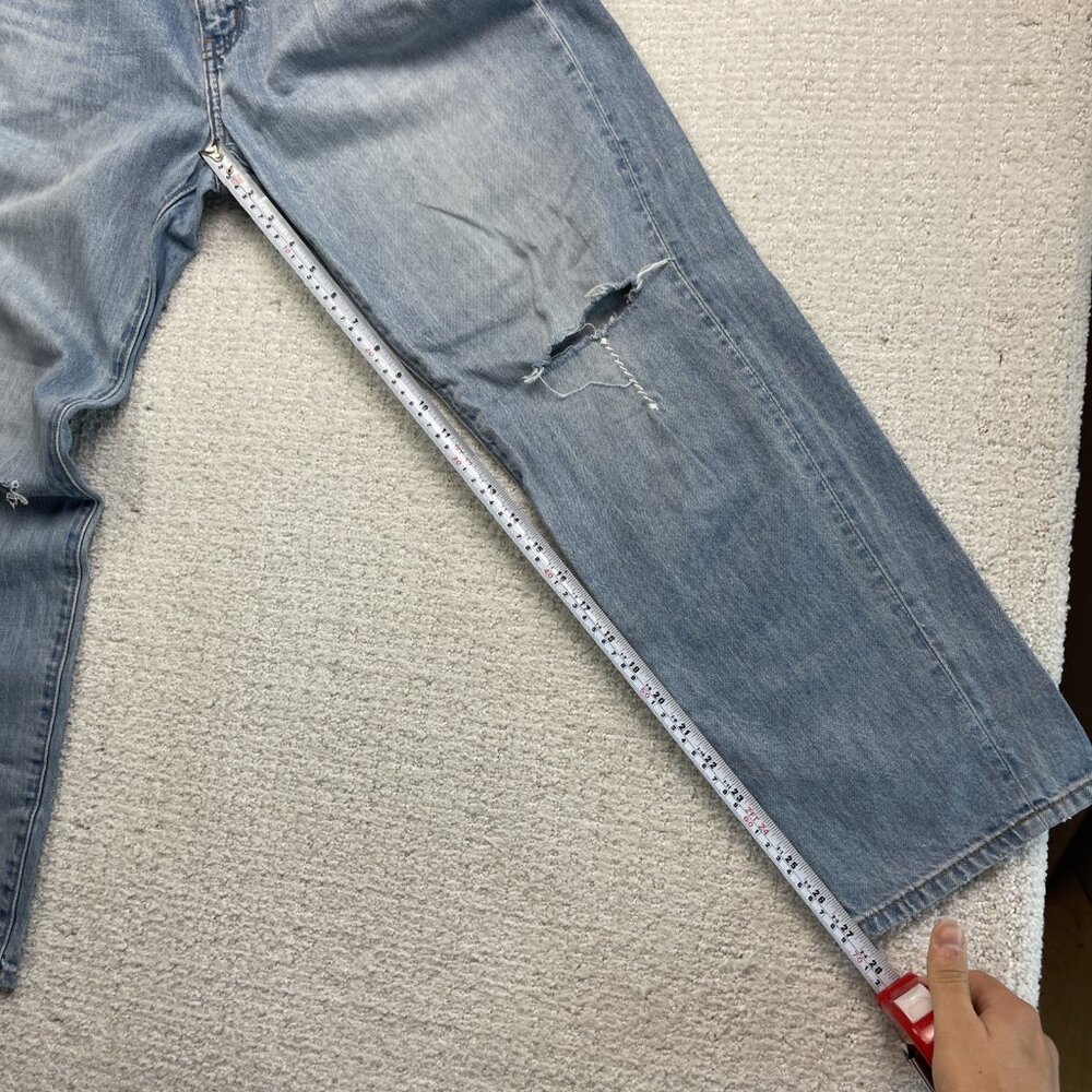 UNIQLO Relaxed Ankle Blue Jeans Size 27 Wide Fit Tapered Distressed Y2K Loose - Picture 6 of 11